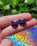 Smiling Purple Cat Stud Earrings