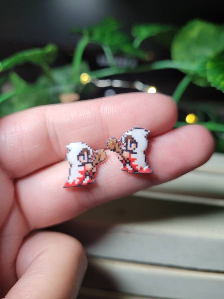White Mage Pixel Stud Earrings | JRPG Fandom Jewelry