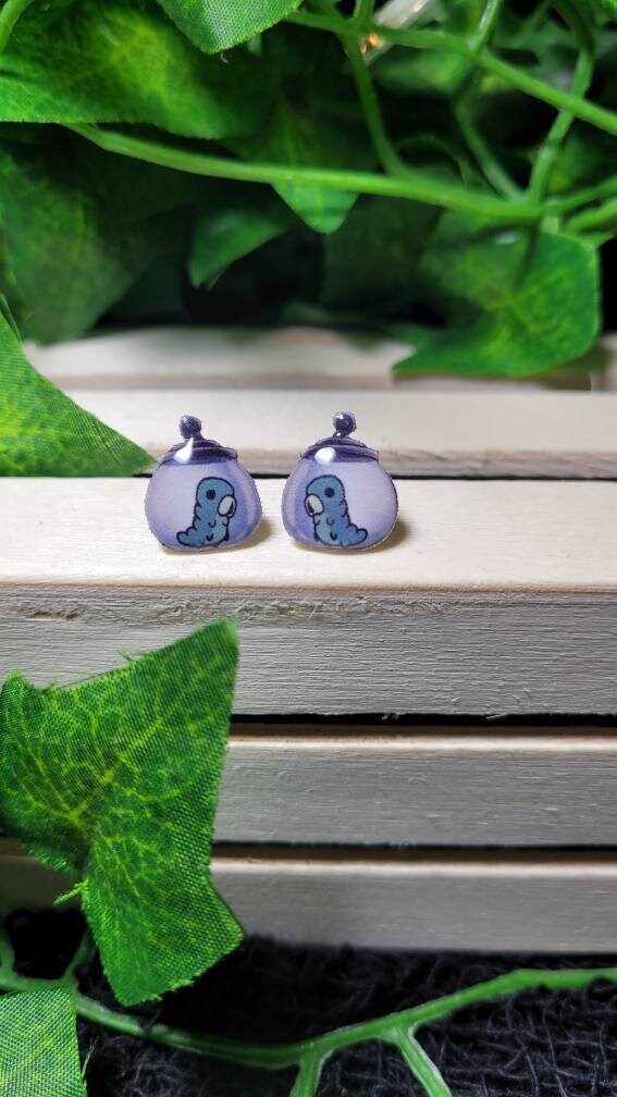 Sad GRUBS in a jar Hollow knight stud earrings